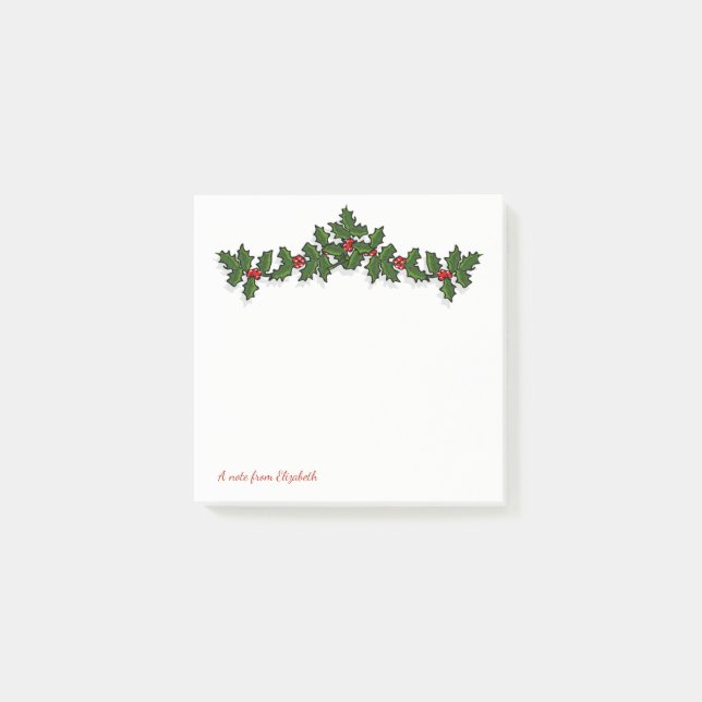 Notas Post-it® Feliz Navidad, ramas de acebo - Personalizado (Anverso)