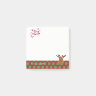 Notas Post-it® Feliz Navidad, Reno de Dibujos Animados-Personaliz