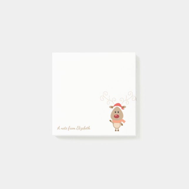 Notas Post-it® Feliz Navidad, Reno de Dibujos Animados-Personaliz (Anverso)