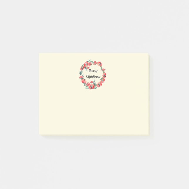 Notas Post-it® Feliz Navidad Rojo Floral Agua Wreath (Anverso)