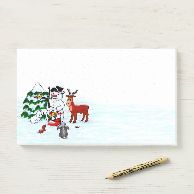 Notas Post-it® ¡Feliz Navidad! Snowman con sus amigos (En escritorio)