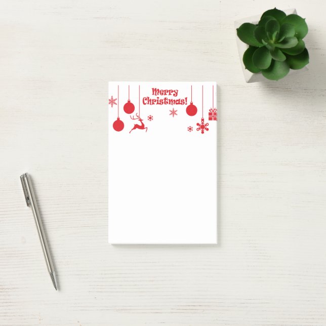 Notas Post-it® Feliz Navidad, texto rojo decorativo, (Oficina)