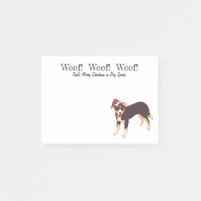 Notas Post-it® Feliz Navidad Woof Woof Cute Dog en Santa Hat (Anverso)