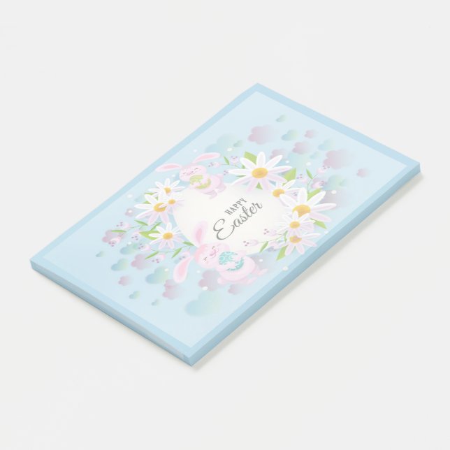 Notas Post-it® Feliz Pascua Bunny Floral de Moda (En perspectiva)