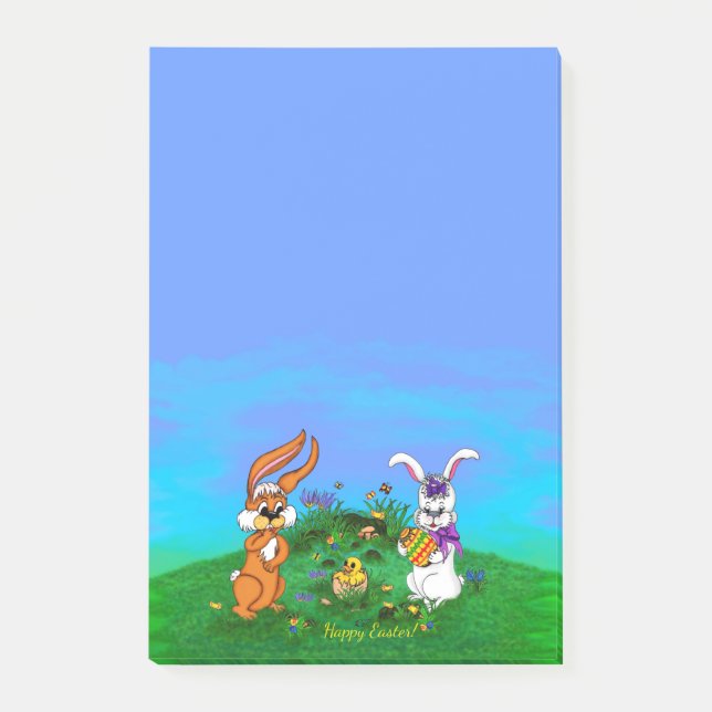 Notas Post-it® ¡Feliz Pascua! Conejo con Conejito y Pollito (Anverso)
