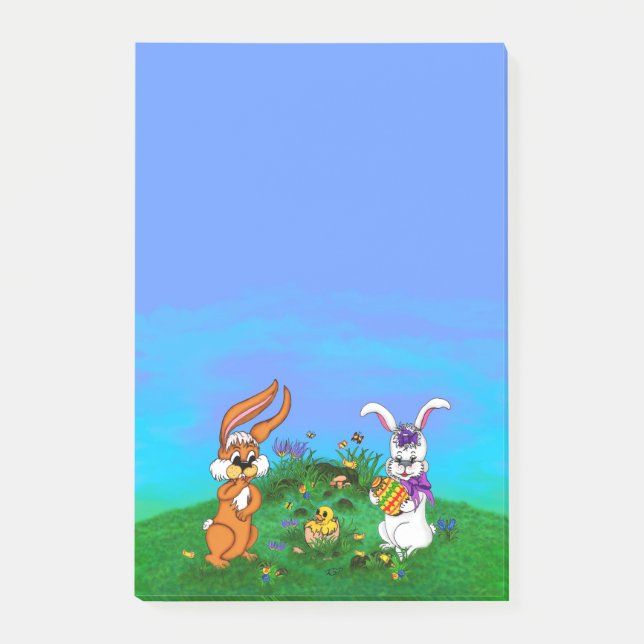 Notas Post-it® ¡Feliz Pascua! Conejo con conejo y pollo (Anverso)