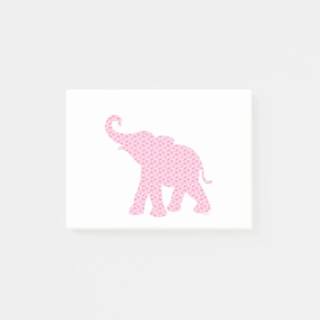 Notas Post-it® Felíz patrón de elefante rosa (Anverso)
