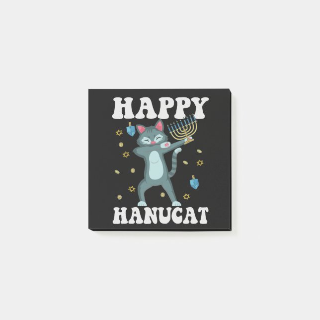 Notas Post-it® Feliz regalo de gato de Hanucat Funny Jewish Hanuk (Anverso)