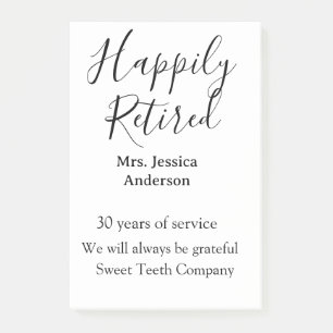 Notas Post-it® Feliz retiro añadir nombre años de servicio jubila