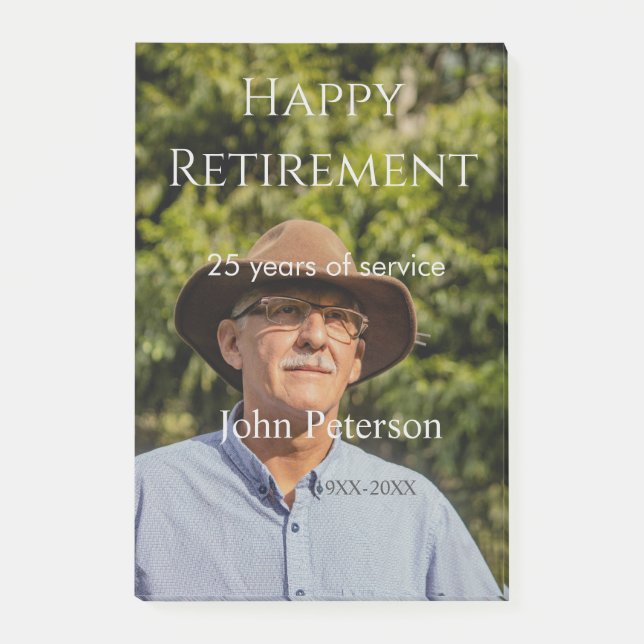 Notas Post-it® Feliz retiro foto nombre años de servicio (Anverso)