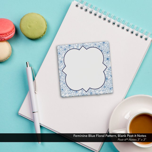 Notas Post-it® Feminine Blue Floral Pattern, Blank (Feminine Blue Floral Pattern, Blank Post-it Notes)