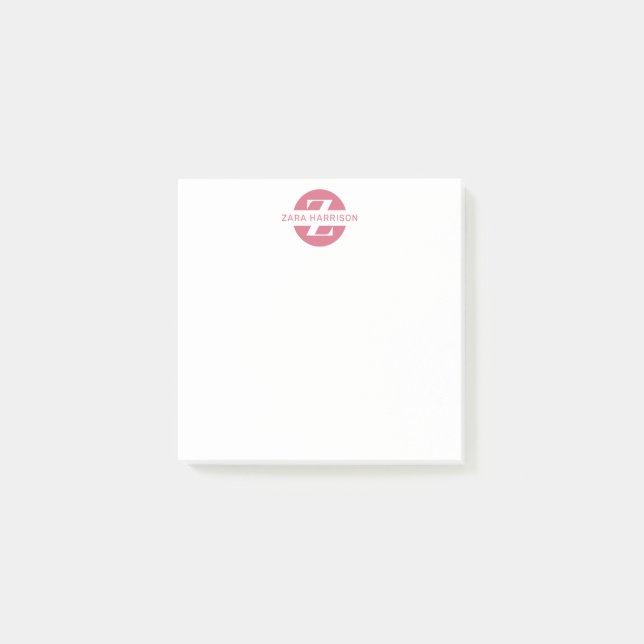 Notas Post-it® Feminine Pink Circle Name Business Monogram (Anverso)