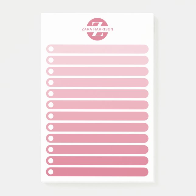 Notas Post-it® Feminine Pink Gradient Monogram To Do List (Anverso)