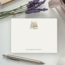 Notas Post-it® Feminine Watercolor Vintage Books and Wildflowers 