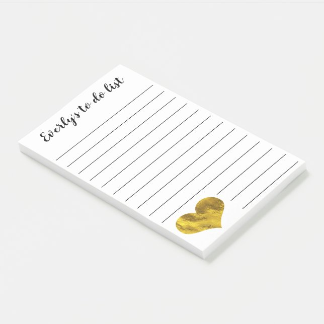Notas Post-it® Fendy Faux Gold Heart Personalizado Para Hacer Lis (En perspectiva)