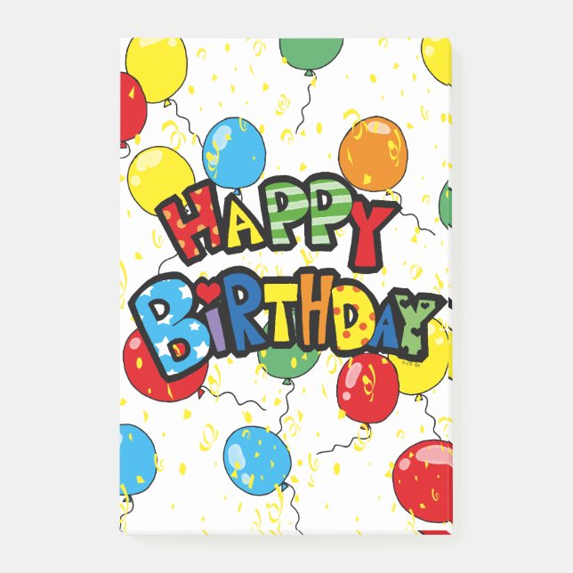 Notas Post-it® fiesta alegre de los globos del feliz cumpleaños (Anverso)
