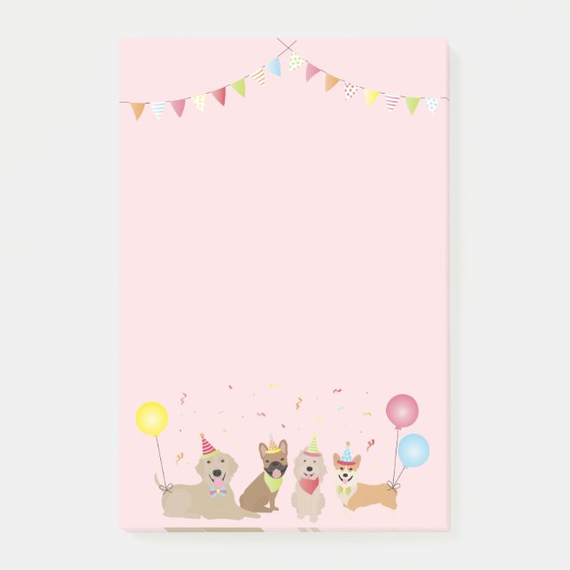 Notas Post-it® Fiesta de Perro de Cumpleaños Feliz (Anverso)