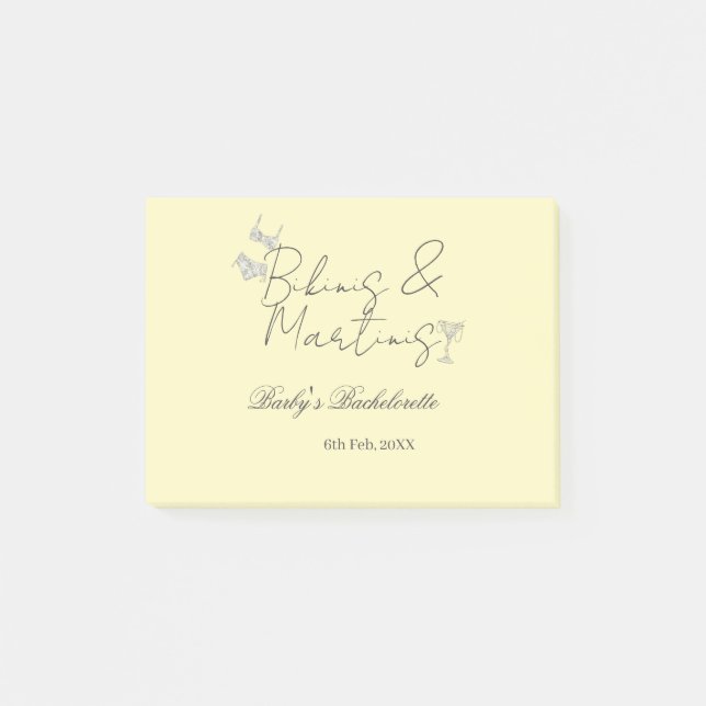 Notas Post-it® Fiesta de soltera Bikins & Martinis amarillo retro (Anverso)