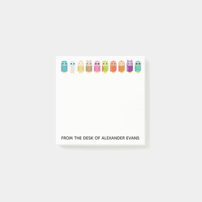 Notas Post-it® Fila de búhos (Anverso)