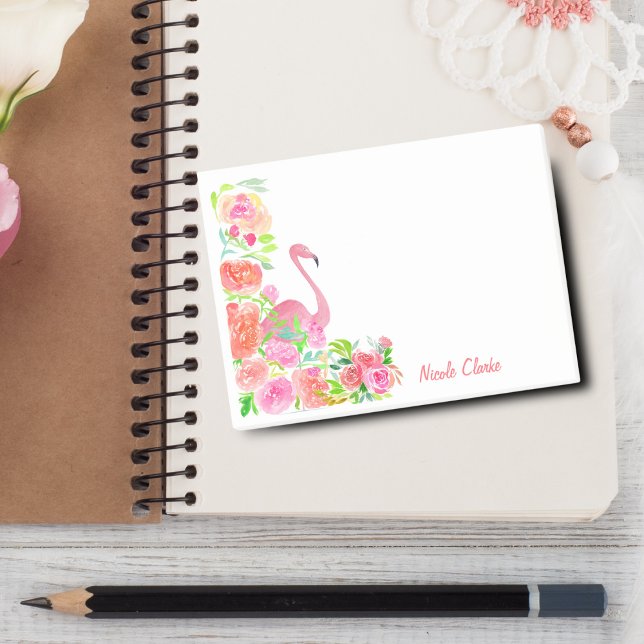 Notas Post-it® Flamenco Acuarela Con Rosas Personalizado (Personalize reminders with Watercolor Flamingo With Roses Post-it Notes.)