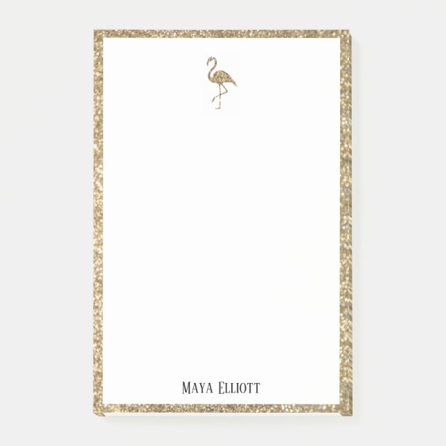 Notas Post-it® Flamenco & Borde con Nombre con Brillo Blanco + Do (Anverso)
