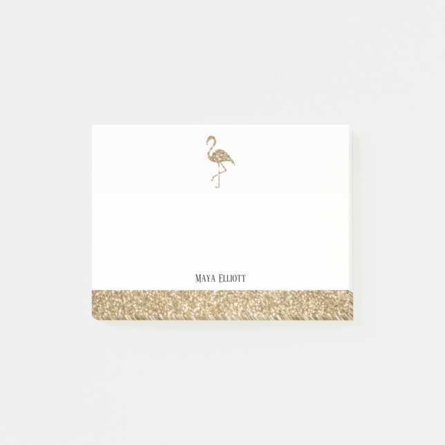 Notas Post-it® Flamenco & Borde Falso Brillo Dorado y Blanco (Anverso)