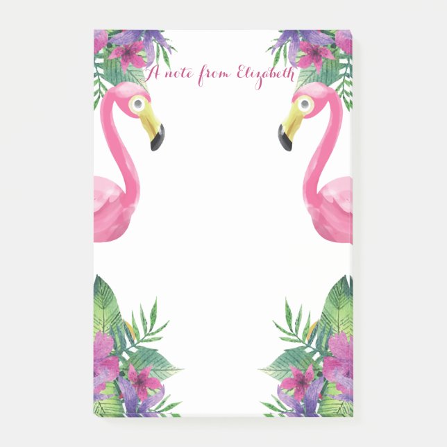 Notas Post-it® Flamencos Rosas Flores Tropicales (Anverso)