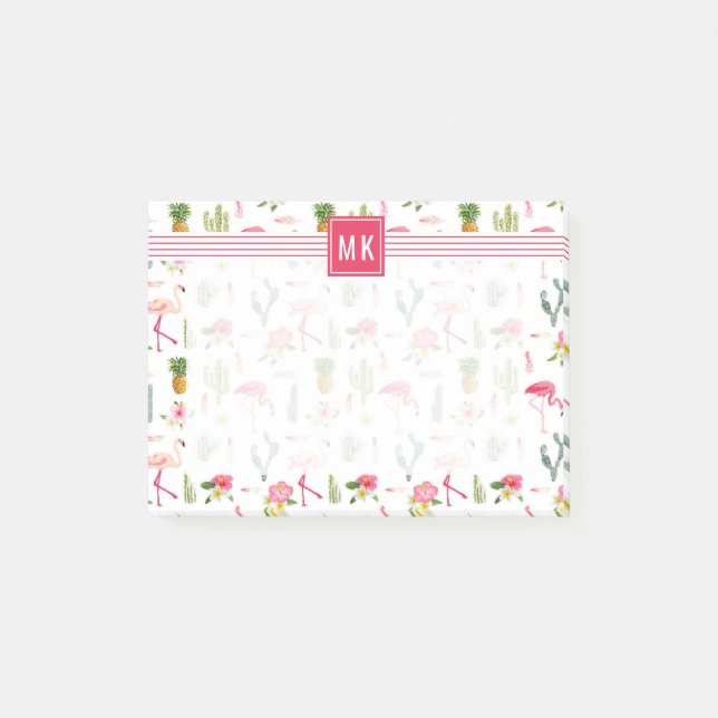 Notas Post-it® Flamingo Cactus Piña Hibiscus Pattern (Anverso)