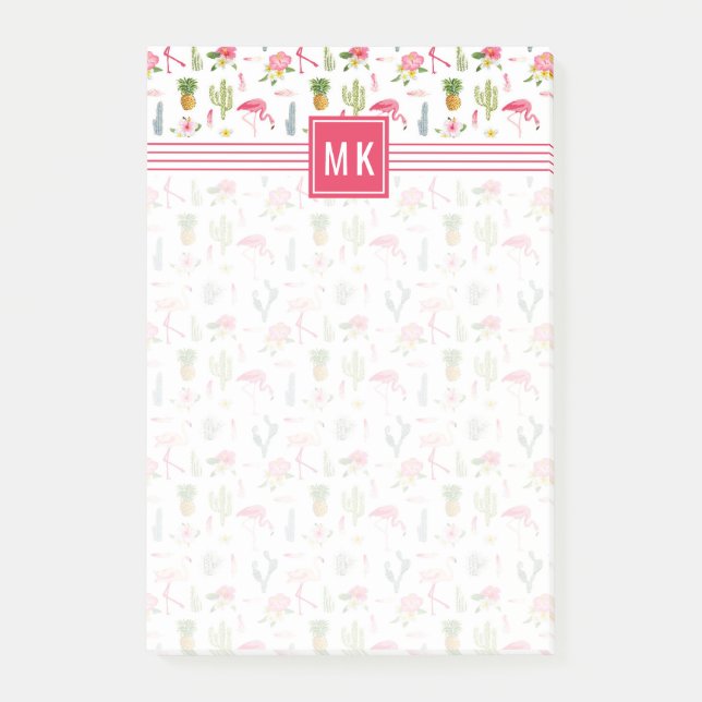 Notas Post-it® Flamingo Cactus Piña Hibiscus Pattern (Anverso)