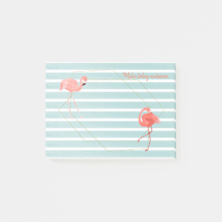 Notas Post-it® Flamingo de Coral Vivo Banda Azul Tiras Oro Geomét