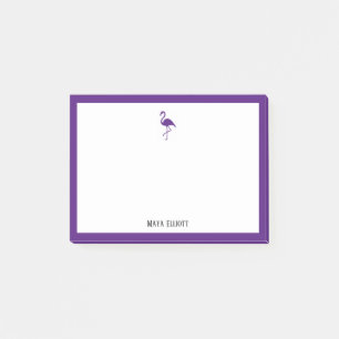 Notas Post-it® Flamingo púrpura y borde en blanco con nombre
