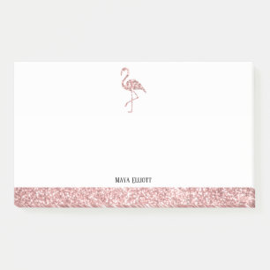 Notas Post-it® Flamingo Purpurina de Faux de oro blanco y Rosa