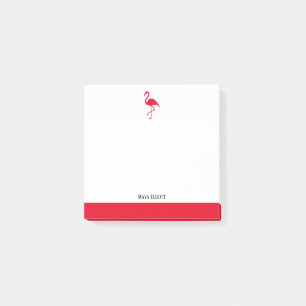 Notas Post-it® Flamingo rojo blanco y brillante y borde con nombr