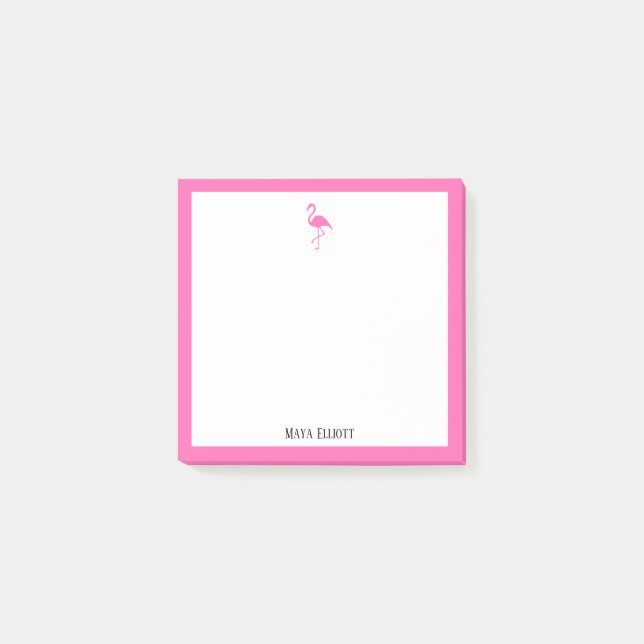Notas Post-it® Flamingo rosa brillante y borde blanco con nombre (Anverso)