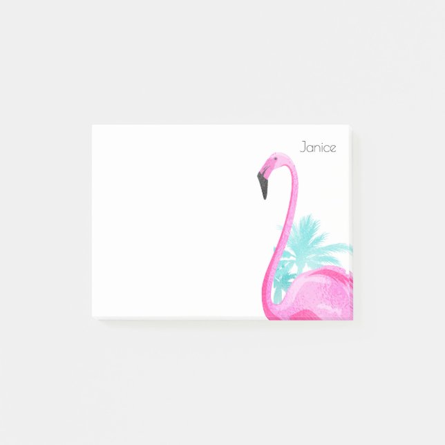 Notas Post-it® Flamingo rosa con palmeras (Anverso)