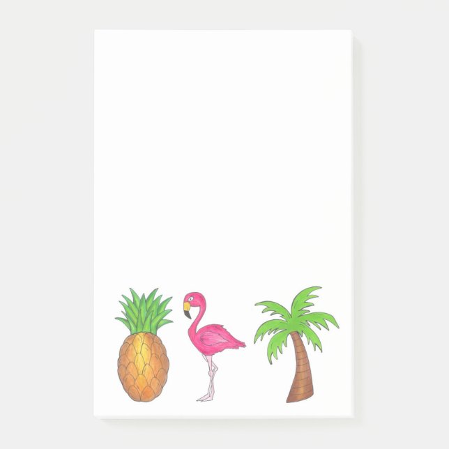 Notas Post-it® Flamingo rosa de piña verde tropical (Anverso)