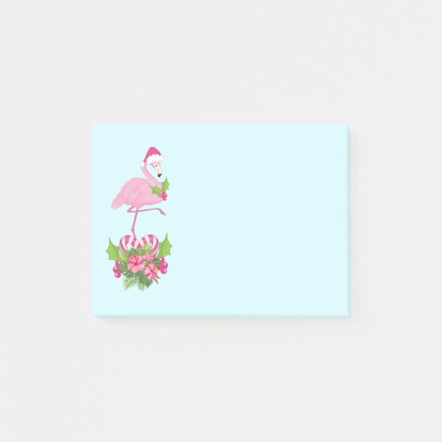 Notas Post-it® Flamingo rosa en Santa Hat Navidades caprichosos (Anverso)