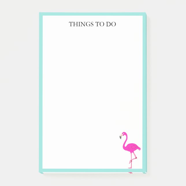 Notas Post-it® Flamingo y marco verde azulado sobre blanco (Anverso)