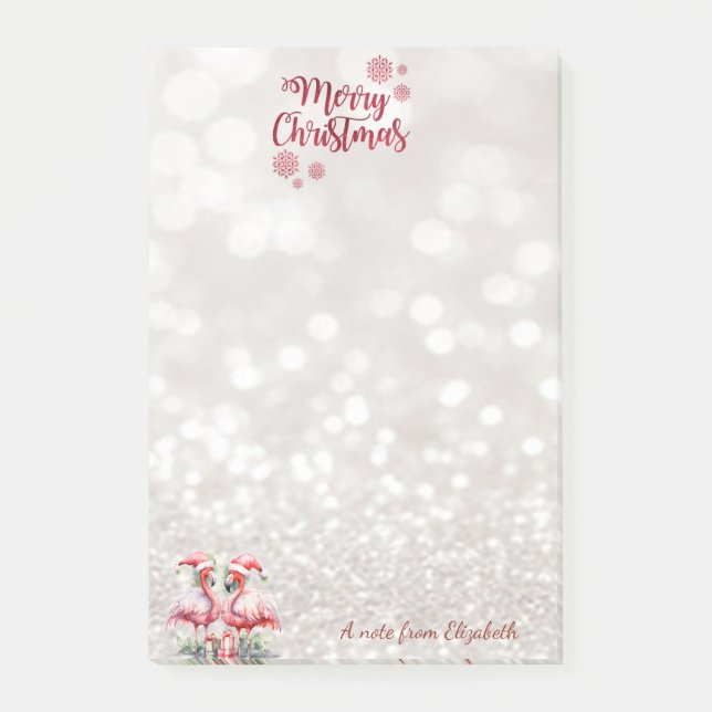 Notas Post-it® Flamingos rosados Santa Hat presento (Anverso)