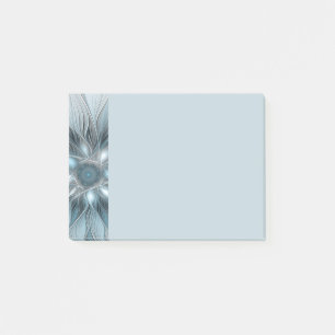 Notas Post-it® Flor abstracta alegre azul gris fractal floral