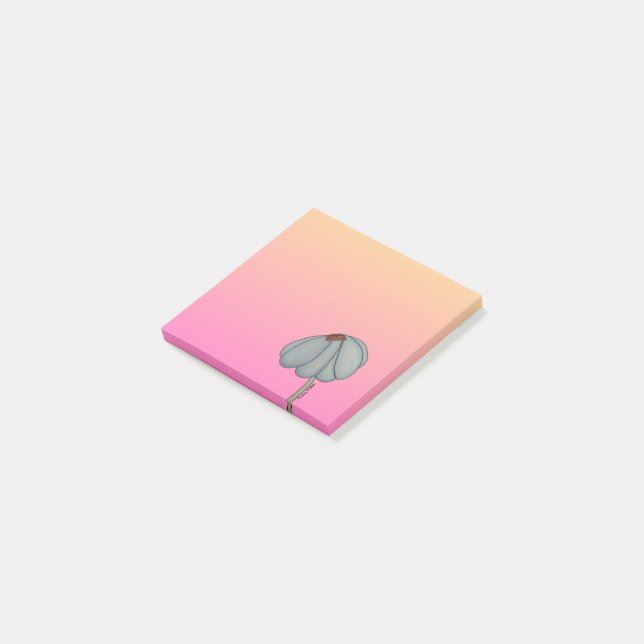Notas Post-it® Flor Azul con Fondo Rosa (En perspectiva)