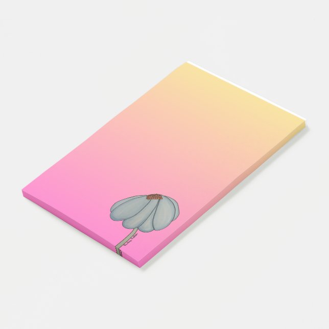 Notas Post-it® Flor Azul con Fondo Rosa (En perspectiva)