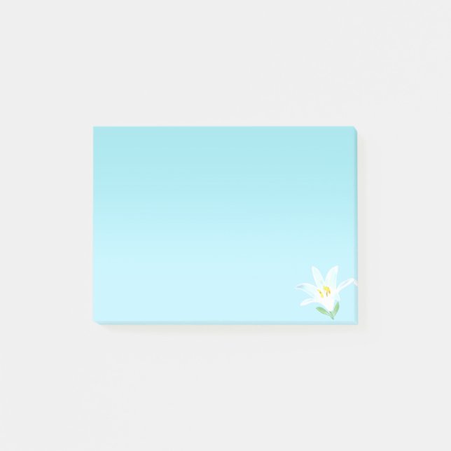 Notas Post-it® Flor blanca Amaryllis en azul claro (Anverso)