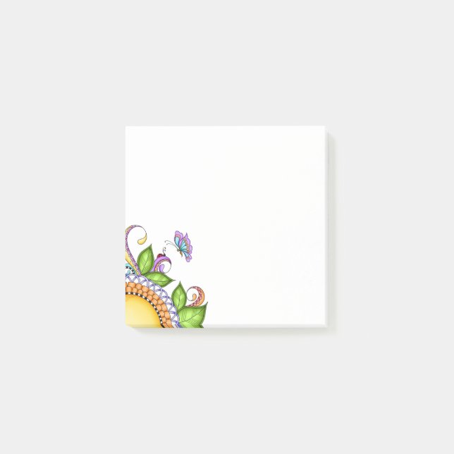 Notas Post-it® Flor de garabatos y mariposa (Anverso)