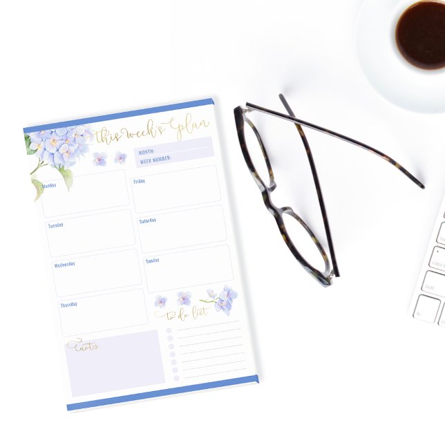 Notas Post-it® Flor de hidrangea azul semanal Planner (Subido por el creador)