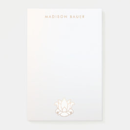 Notas Post-it® Flor elegante de Lotus blanco con lino dorado