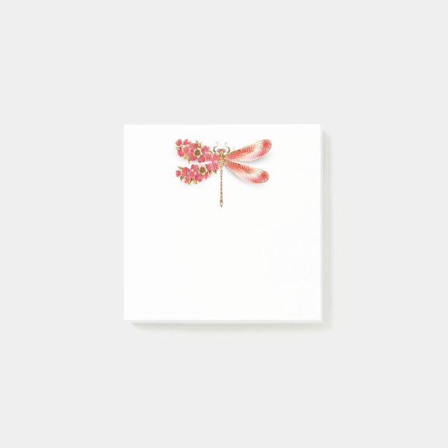 Notas Post-it® Flor libélula con sakura de joyas (Anverso)