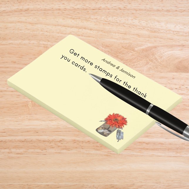 Notas Post-it® Flor Naranja de apellido en Mason Jar (Couple Names Orange Flower in Mason Jar Post-it Notes)