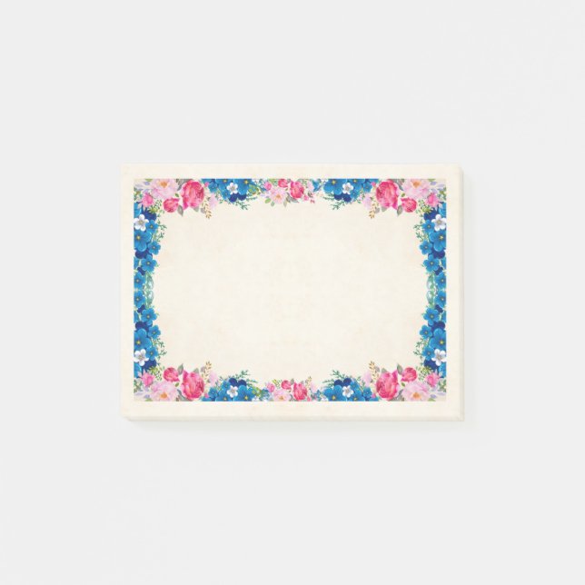 Notas Post-it® Flor rosa y azul (Anverso)