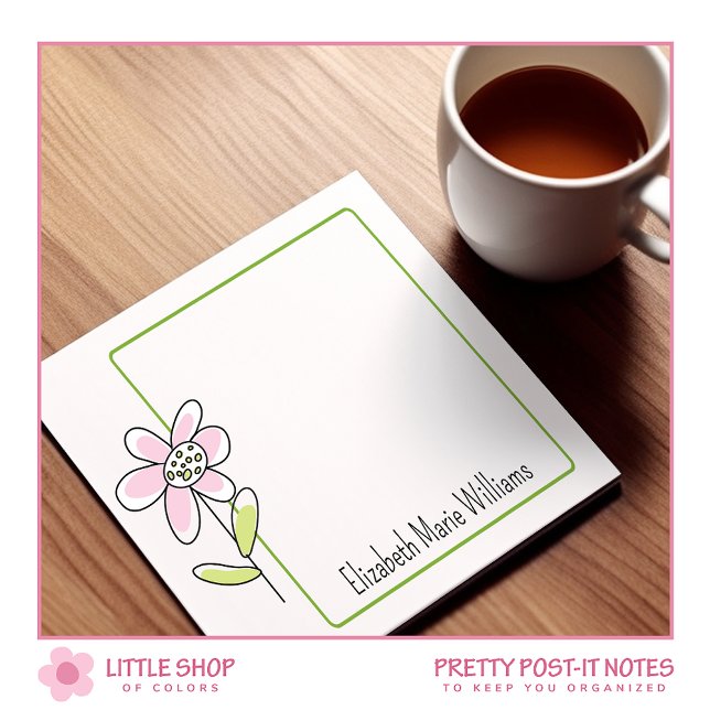 Notas Post-it® Flora verde rosa simple personalizada (Subido por el creador)